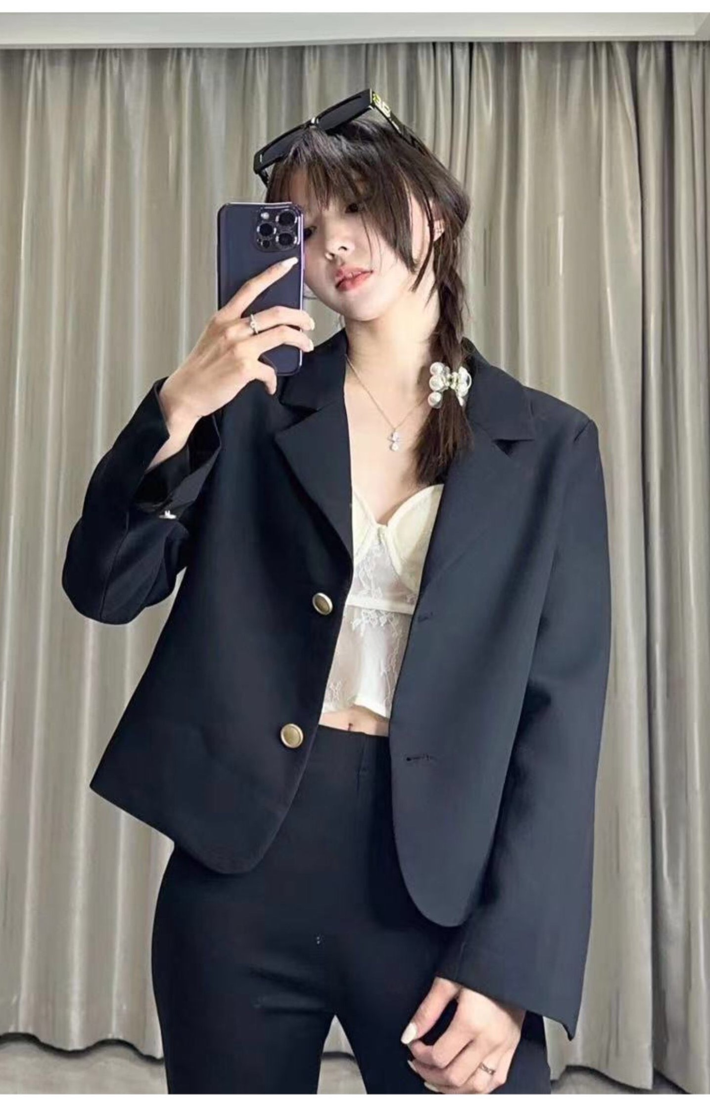 Áo vest croptop nữ dáng công sở hàn quốc áo khoác blazer nữ dáng ngắn đính khuy sang chảnh 2 lớp cao cấp dễ phối đồ mặc đi làm