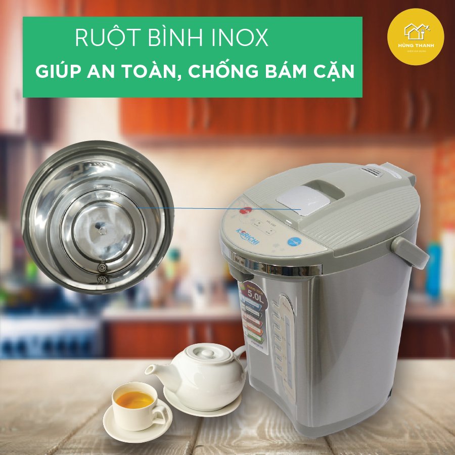 [HÀNG CHÍNH HÃNG] Bình Thủy Điện Korichi KRC-5250 Tinh Tế Sang Trọng Phục Vụ Nhu Cầu Nước Nóng Cho Gia Đình Dung Tích 5 Lít