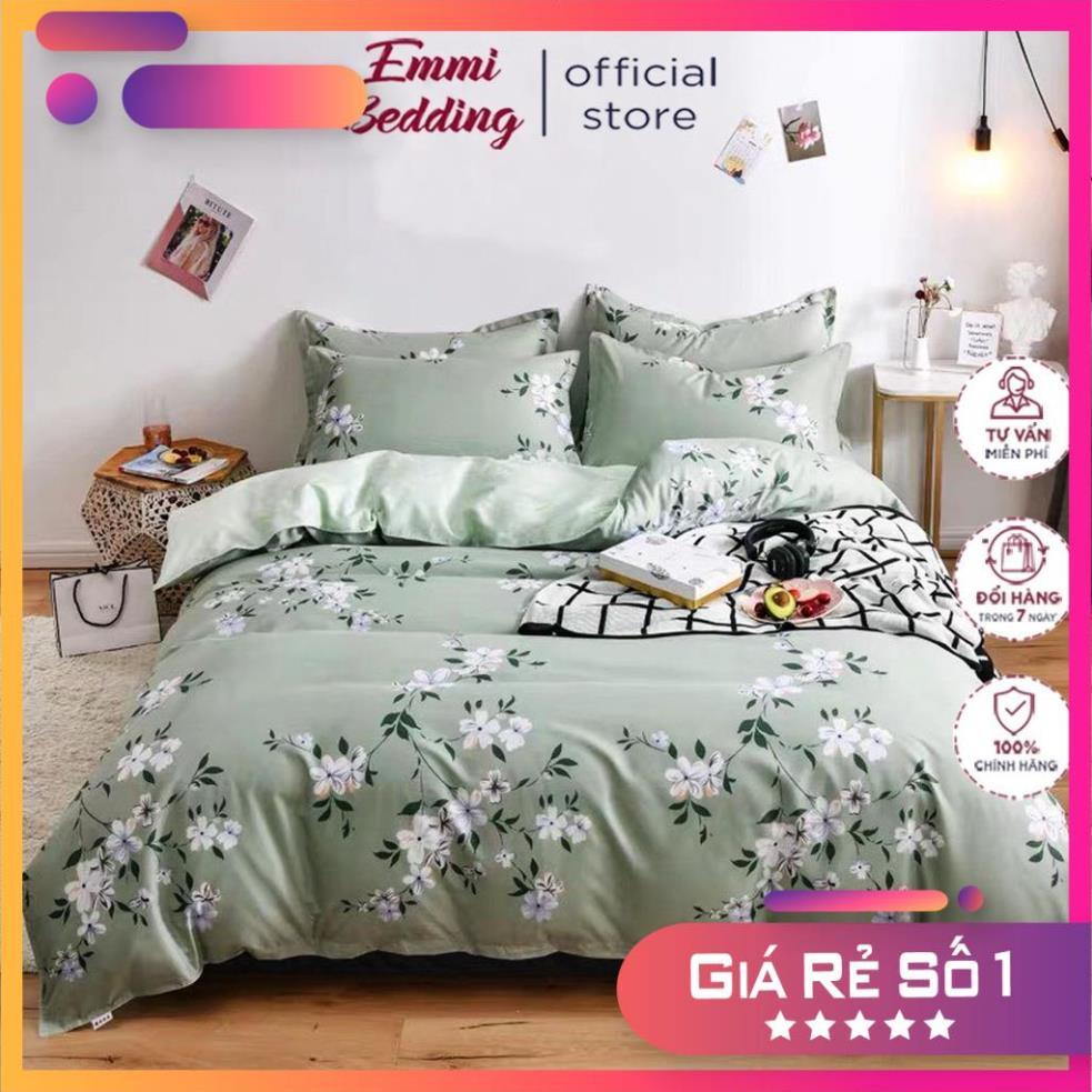 Bộ Chăn ga cotton poly cao cấp- mẫu HOA XANH 123 giá tốt