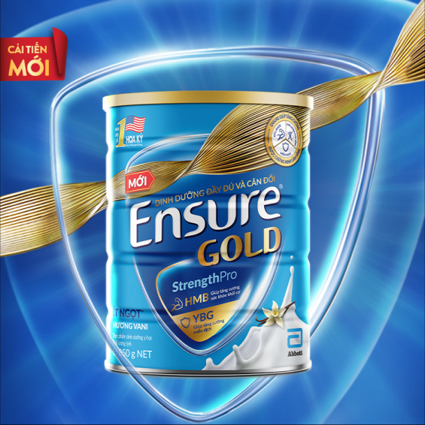 Thực phẩm dinh dưỡng y học: Ensure Gold hương vani ít ngọt 380g/400g