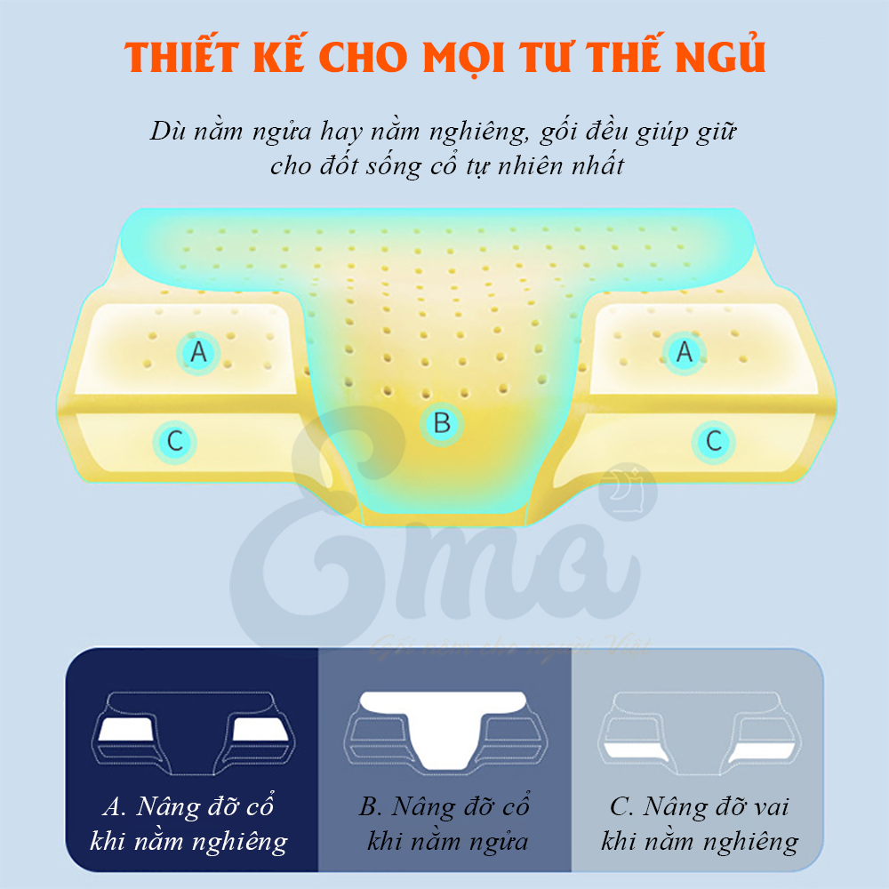 Gối cao su non có gel lạnh Ema cho người lớn - Chống ngủ ngáy, giảm đau mỏi cổ vai gáy - Phòng ngừa thoái hóa đốt sống cổ - Phong cách Nhật Bản