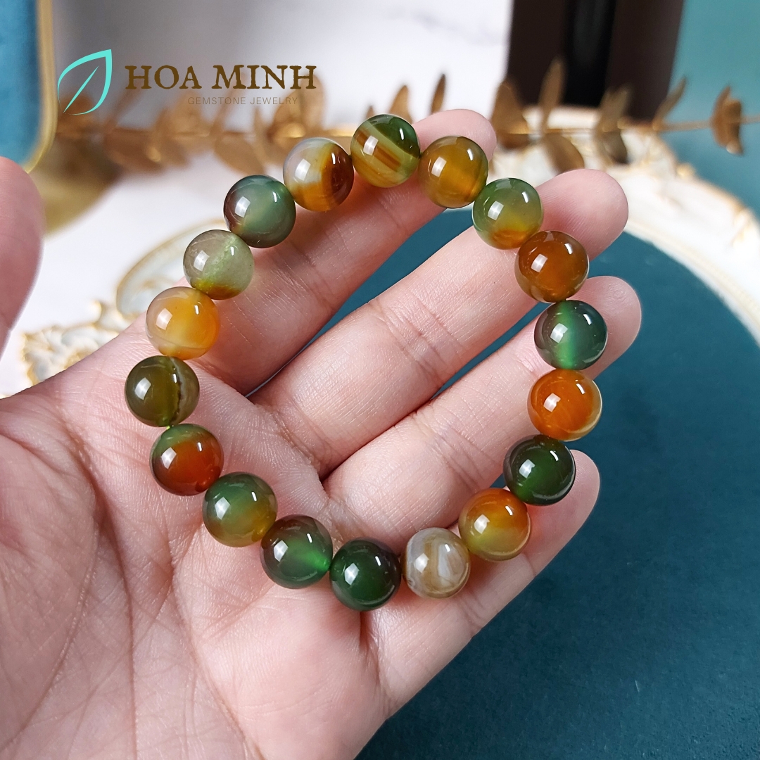 Vòng tay phong thủy đá Mã Não tứ quý trơn size hạt 10 li