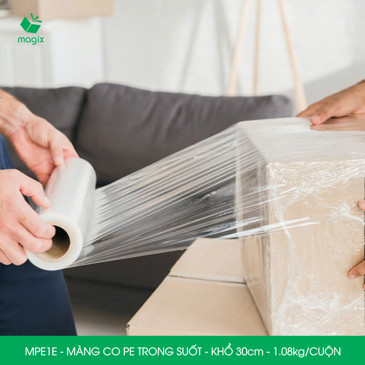 MPE1E - Khổ 30cm - 1.08kg - 1 cuộn màng co PE trong suốt - Cuộn màng bọc PE, màng chít quấn hàng