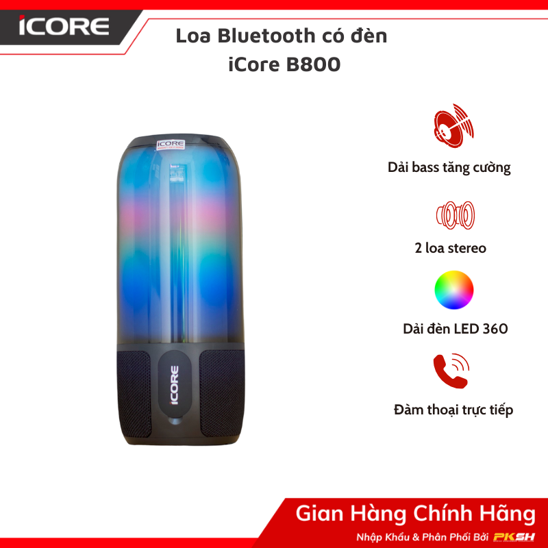 Loa Bluetooth Có Đèn Icore B800 - Hàng Chính Hãng - Trắng White
