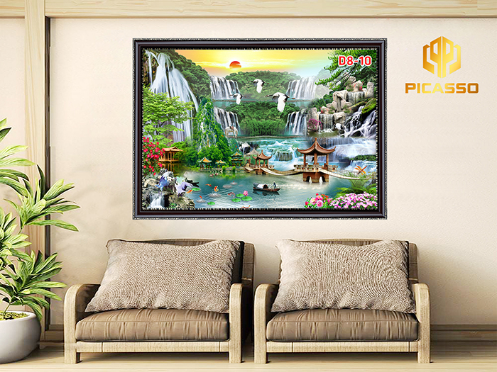 Tranh kính cường lực D801 Sơn Thủy Hữu Tình