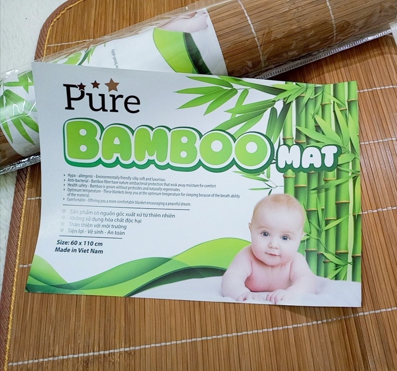 Chiếu trúc tăm Bamboo cho bé - Tặng kèm 1 móc khóa Houston