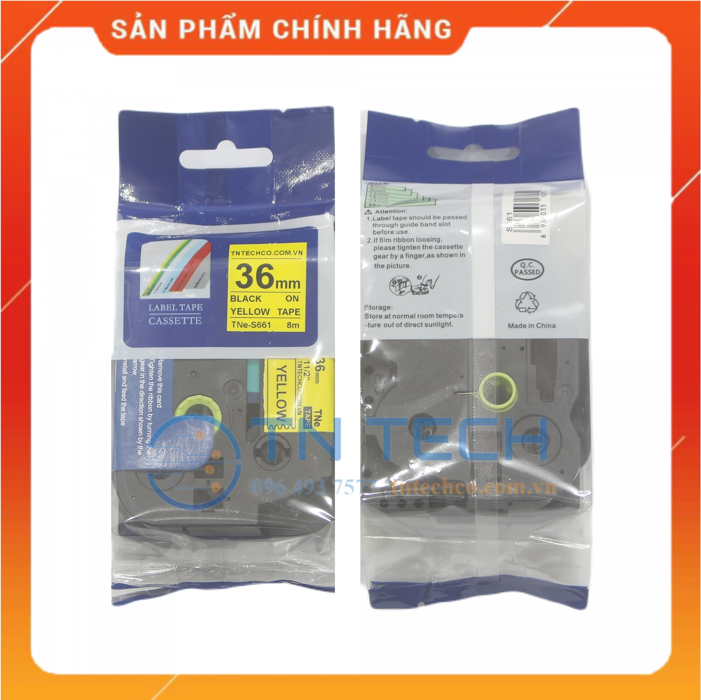 Nhãn In TNE-S651 - Đen nền vàng 24mm x 8m - Dùng cho máy in BROTHER - AIMO - PUTY [Hàng nhập khẩu]