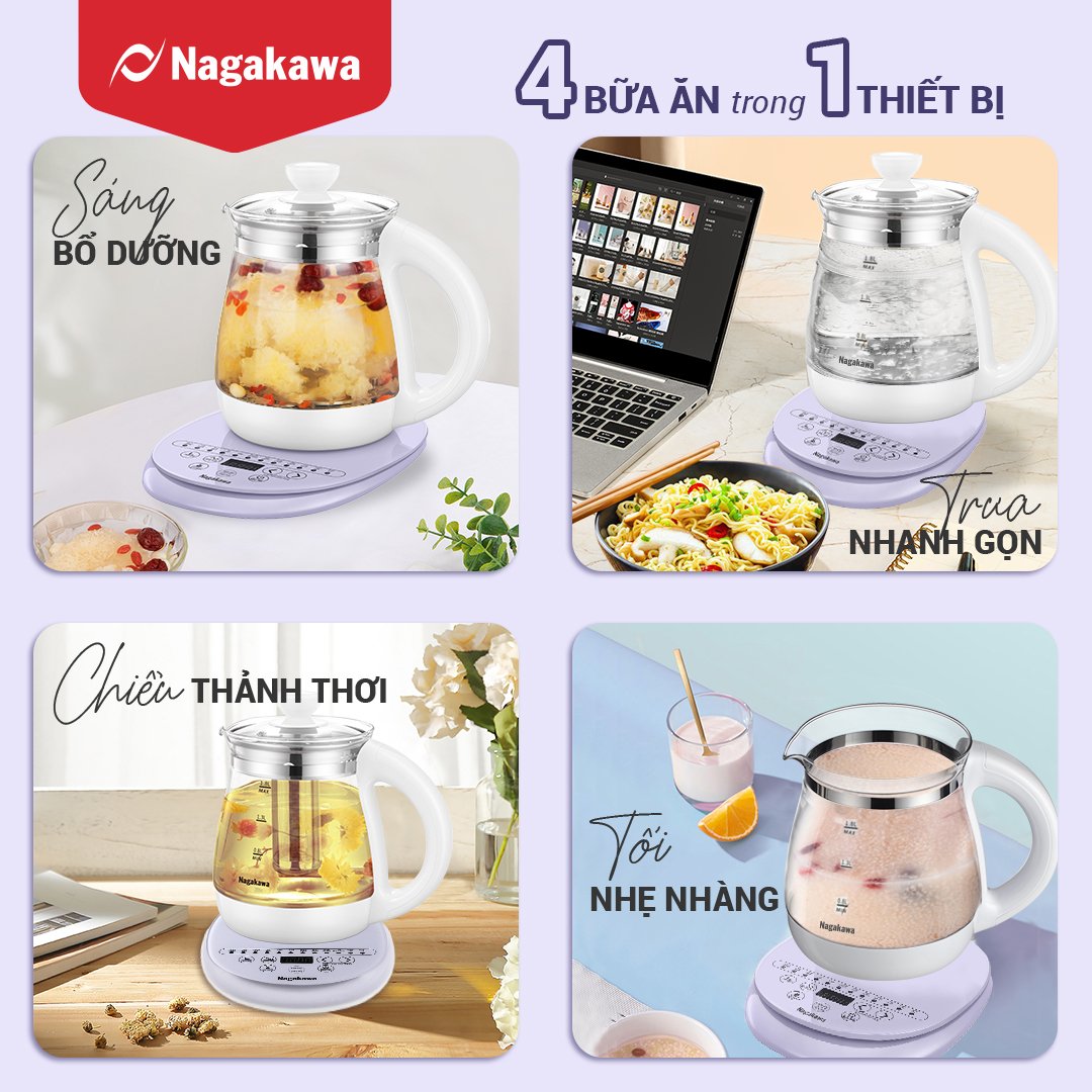 Ấm siêu tốc thủy tinh đa năng Nagakawa NAG0316 (1.8 Lít) - Hàng chính hãng