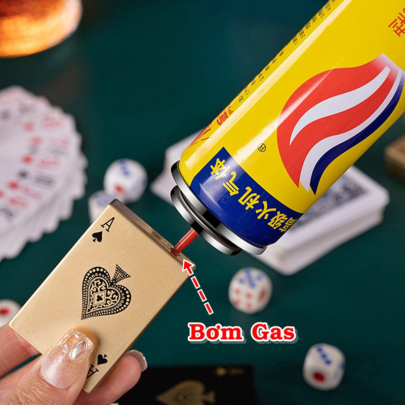 Bật Lửa Khè Hình Lá Bài Ách Vàng Có Gương Soi – Xài Gas