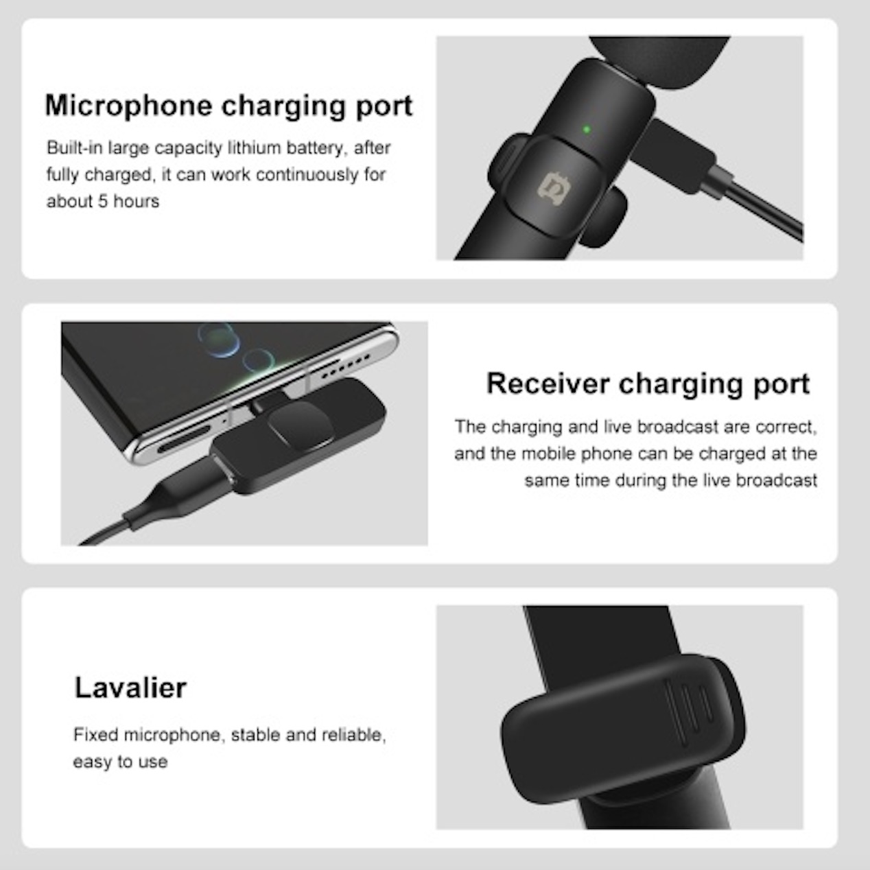 PULUZ PU3151B One-Trigger-Two Mini 2.4G Wireless Microphone System Clip-on Mic Replacement for Type-C Android Smarphones Tablets