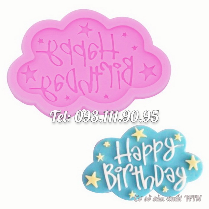 Khuôn silicon làm rau câu sinh nhật Happy Birthday ngôi sao, đám mây – Mã số 1201