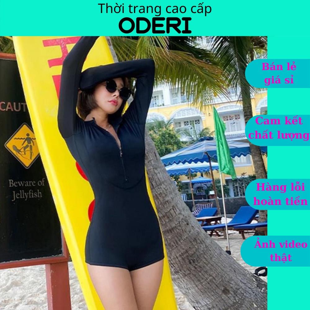 Bikini, Đồ Bơi Đi Biển Tay Dài Đen Khóa Kéo Dáng Đùi ODERI LT-107