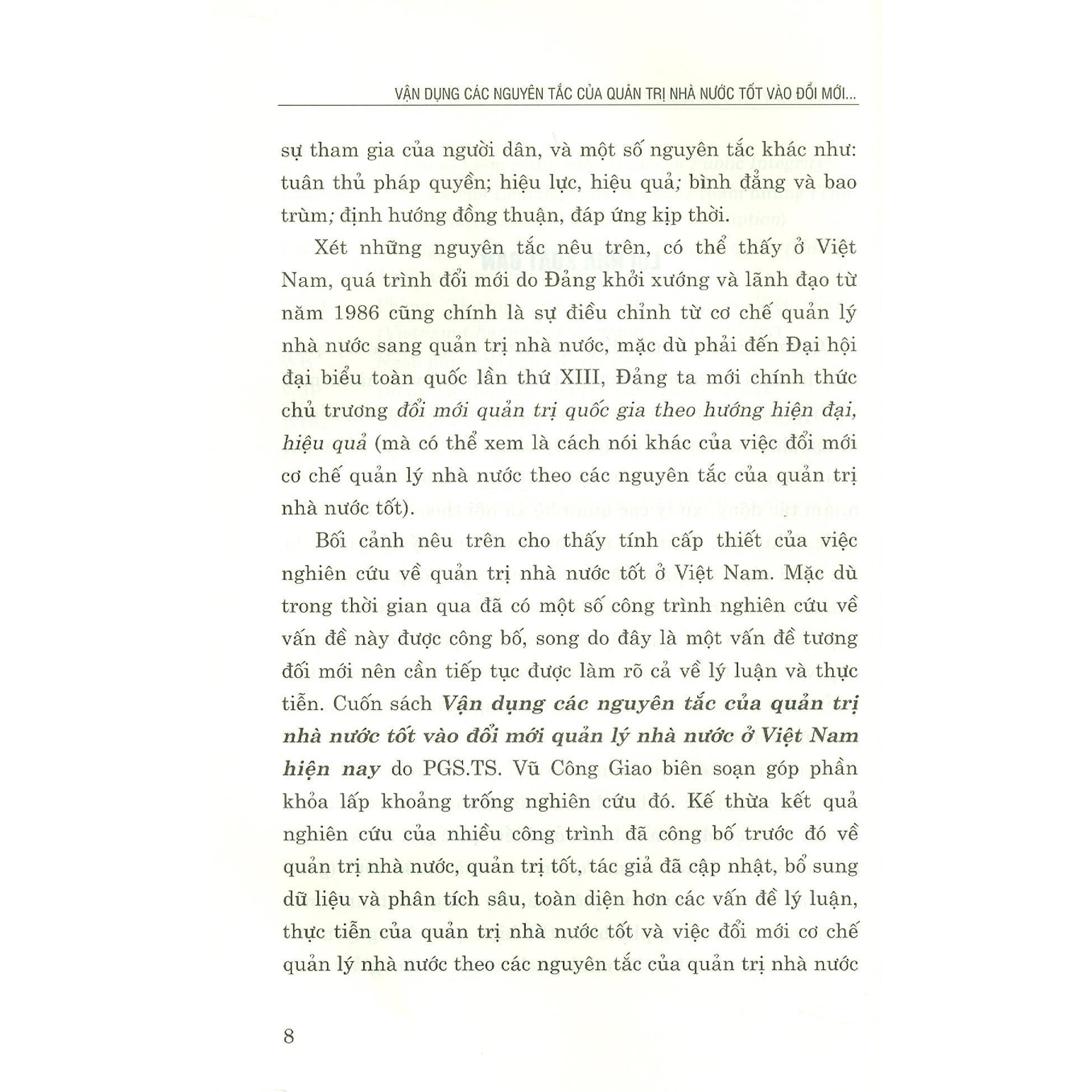 Sách - Vận Dụng Các Nguyên Tắc Của Quản Trị Nhà Nước Tốt Vào Đổi Mới Quản Lý Nhà Nước Ở Việt Nam Hiện Nay - NXB Chính Trị Quốc Gia