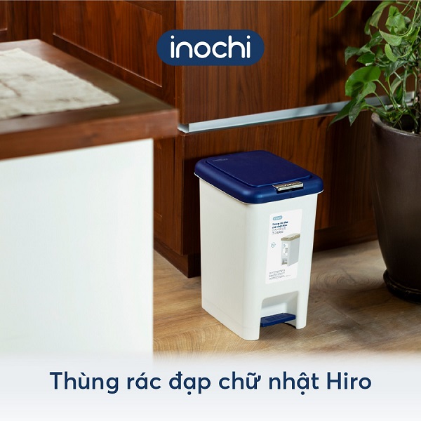[Loại Kèm Ruột] Thùng rác đạp chữ nhật Hiro 10L (Tặng kèm Sticker) - Chính Hãng INOCHI