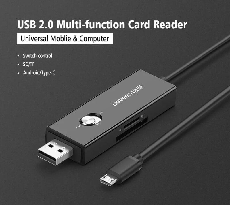 Ugreen UG30520US191TK 25CM màu Đen Cáp chuyển đổi TYPE C sang USB 2.0 + SD TF vỏ nhựa ABS - HÀNG CHÍNH HÃNG