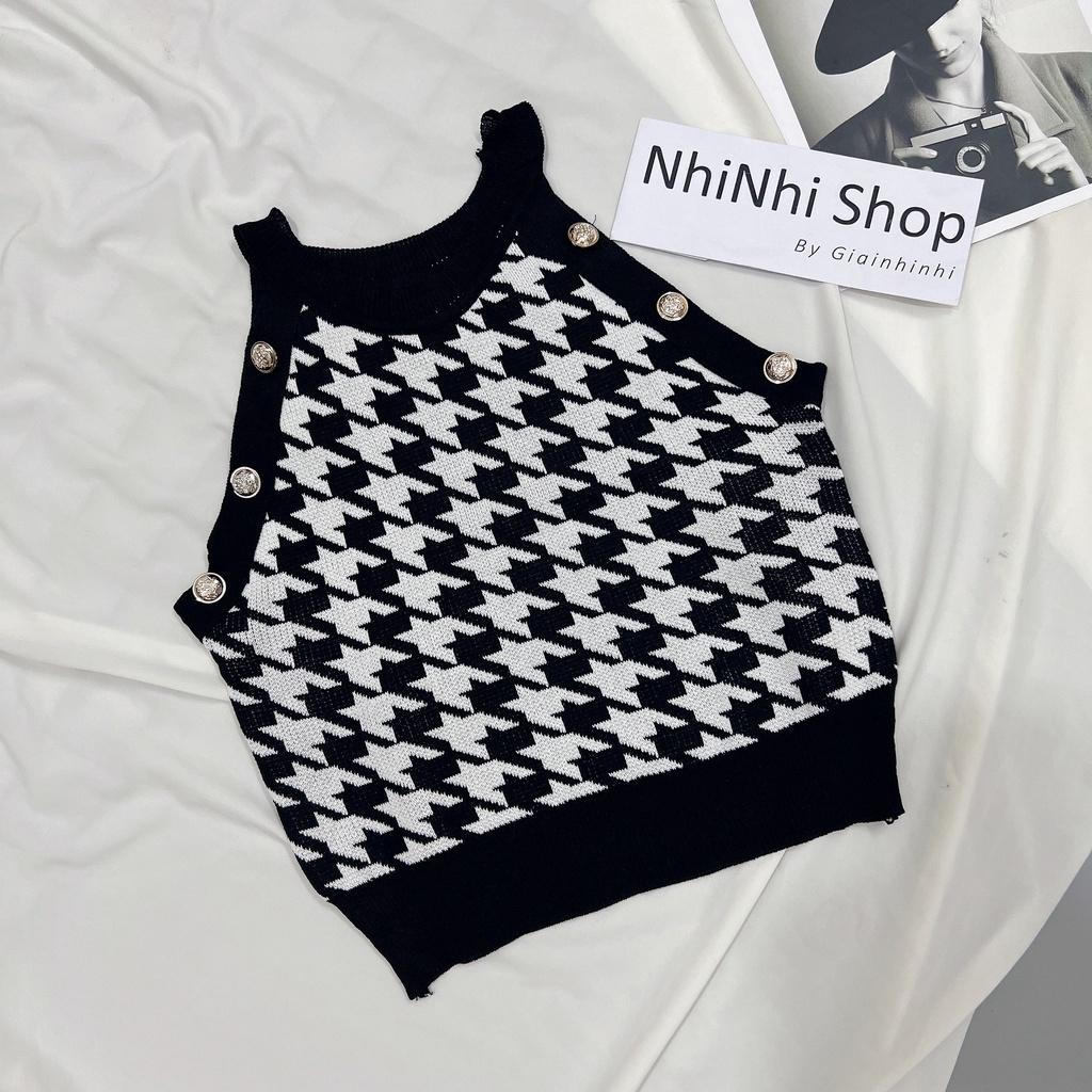 Áo  yếm len sexy hoạ tiết ziczac viền khuy, Áo kiểu dáng ôm body AL6042 - NhiNhi Shop