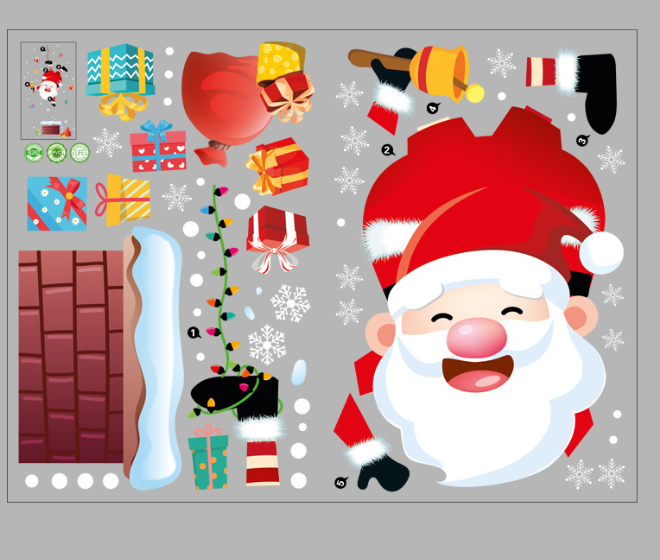 Decal trang trí dán tường Noel - hít tĩnh điện 2 mặt - ông già Noel nhỏ vui nhộn