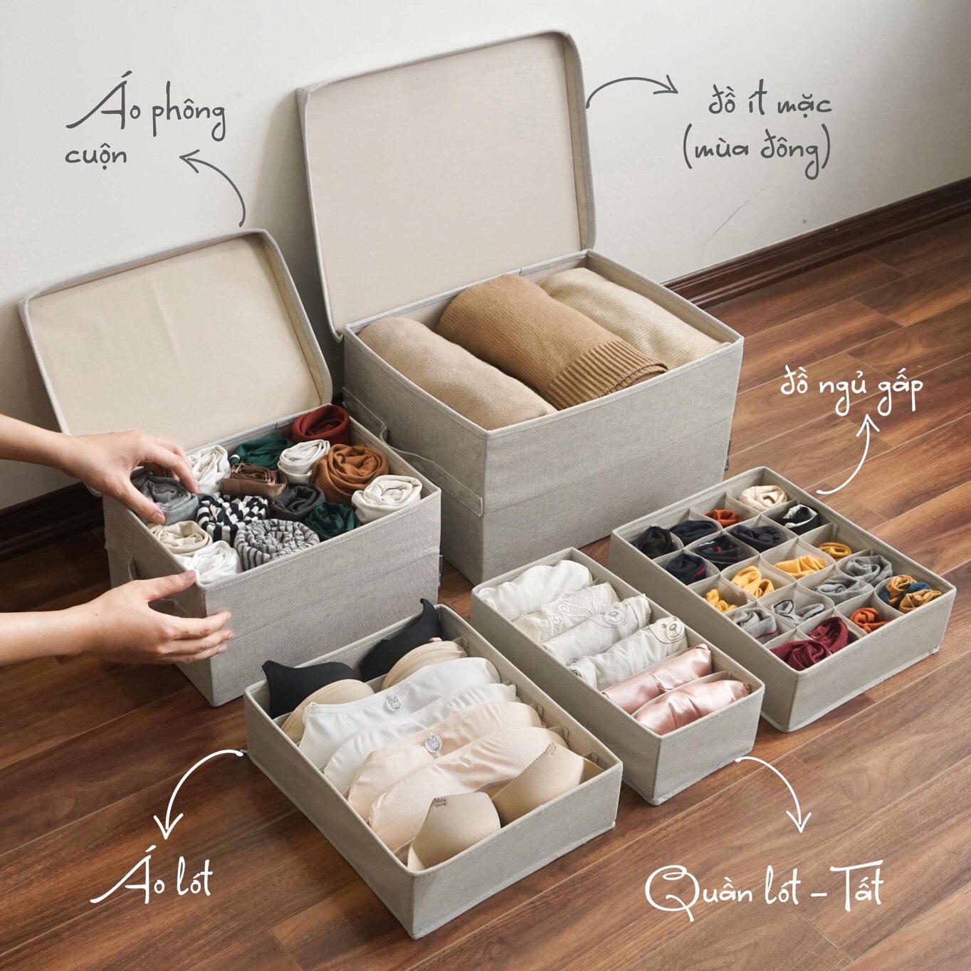 Bộ 5 giỏ đựng quần áo, tất, phụ kiện tiện gọn dễ tìm hàng Việt Nam cao cấp (Storage Box)