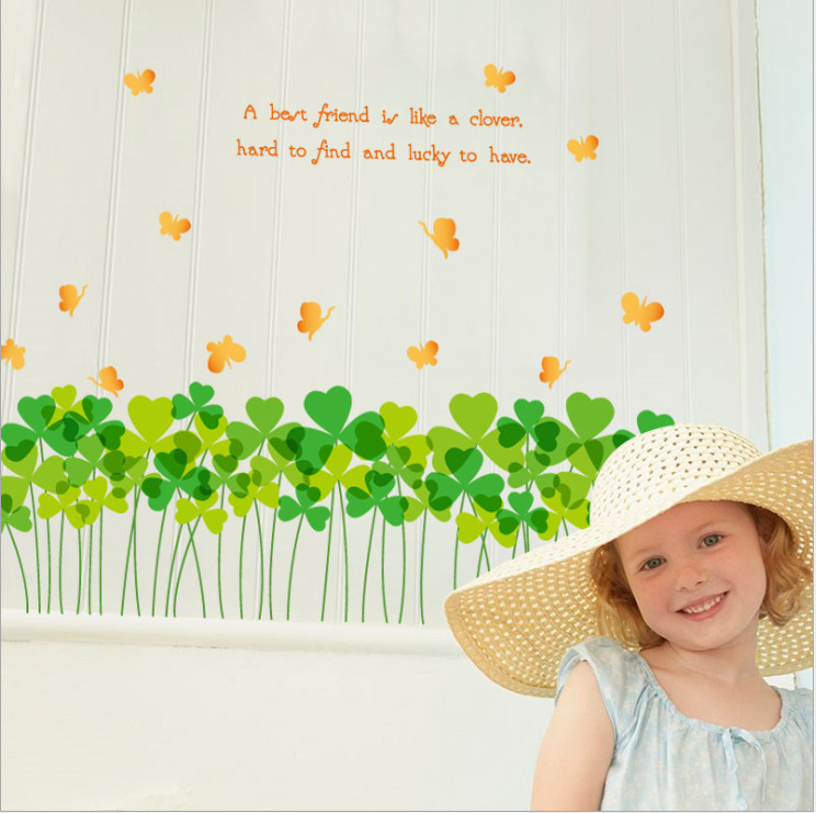 Decal dán chân tường trang trí nhà cửa đẹp lạ Cỏ bốn lá may mắn số 3 DCT043 - 2 bộ