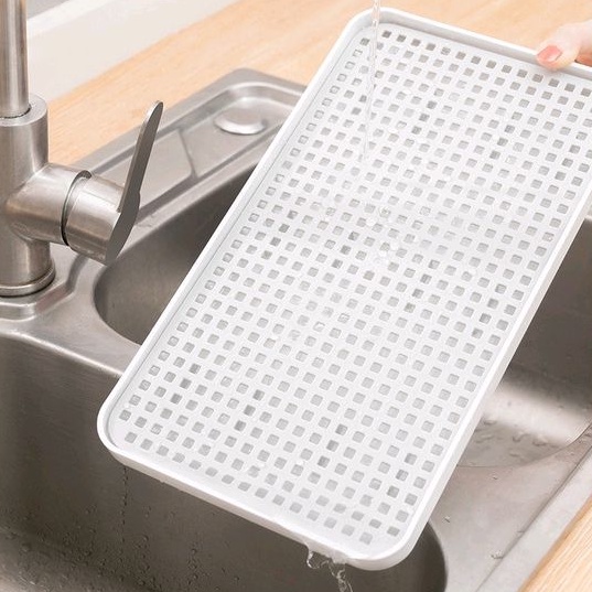 Khay trà hai lớp nhựa để bàn đựng cốc thoát nước kệ bát đĩa babo