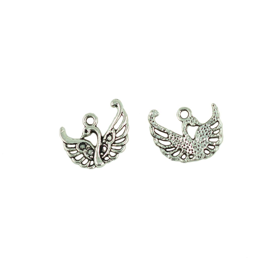 50pcs Swan Shape Tibetan Silver Beads Charm Pendant Fit Necklace Bracelet DIY Jewelry