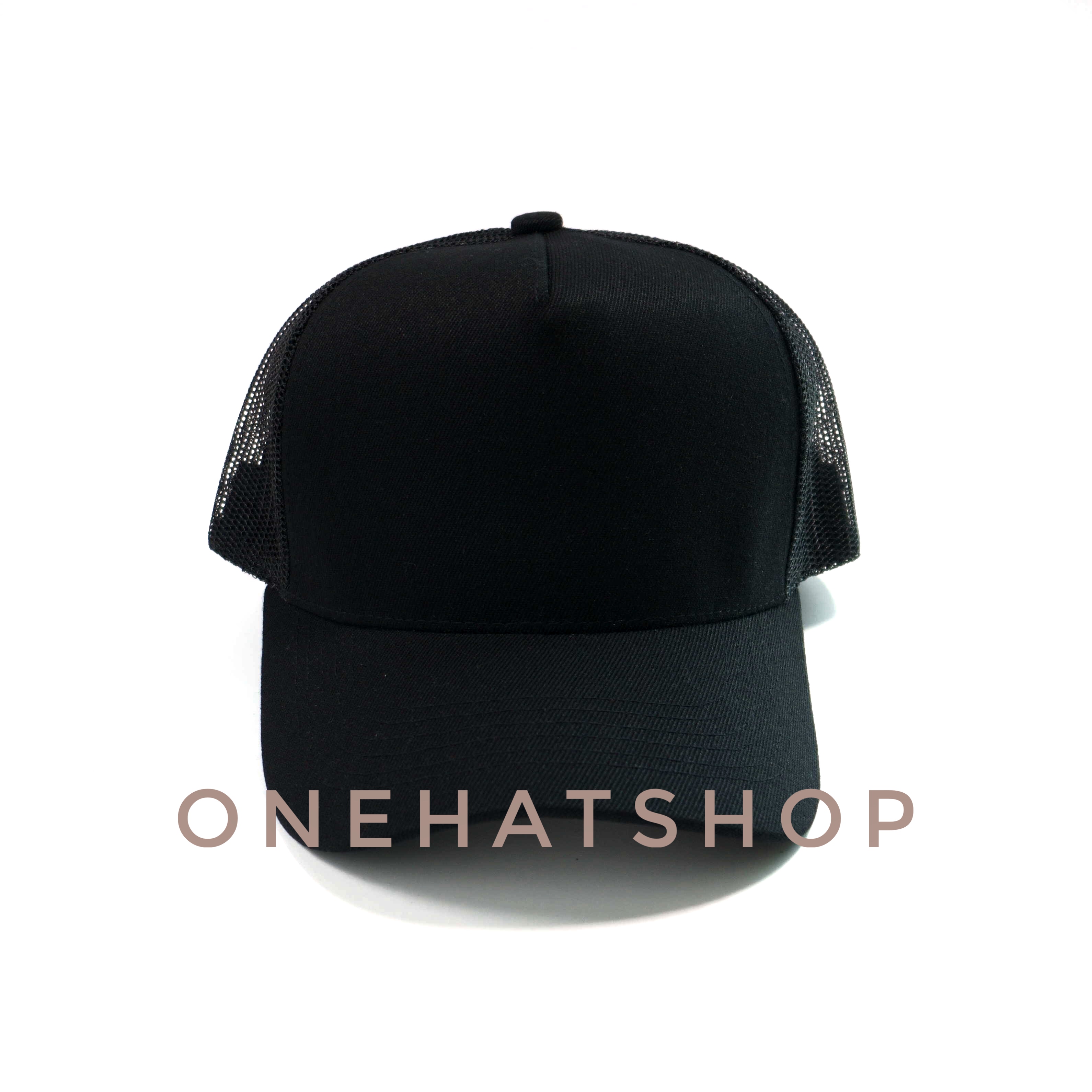 Nón Lưỡi Trai Vành Cong fom Trucker trơn đen Lưới quai cài nút Brand One Hat
