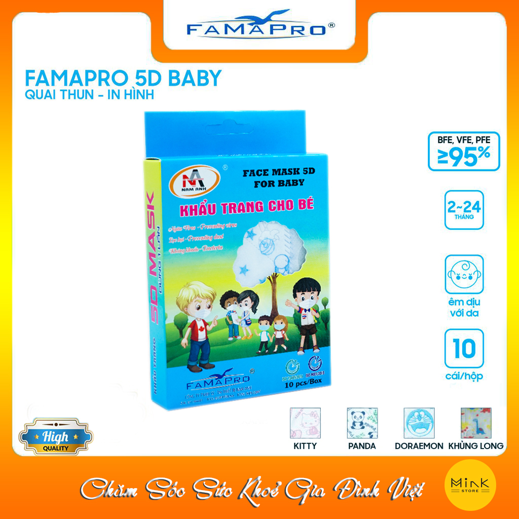 Khẩu Trang Y Tế Cao Cấp FAMAPRO - Xanh Đôrêmon - 3 Lớp Kháng Khuẩn / 99% Lọc Khuẩn, Bụi, Virus Tốt Nhất / Trẻ Em -