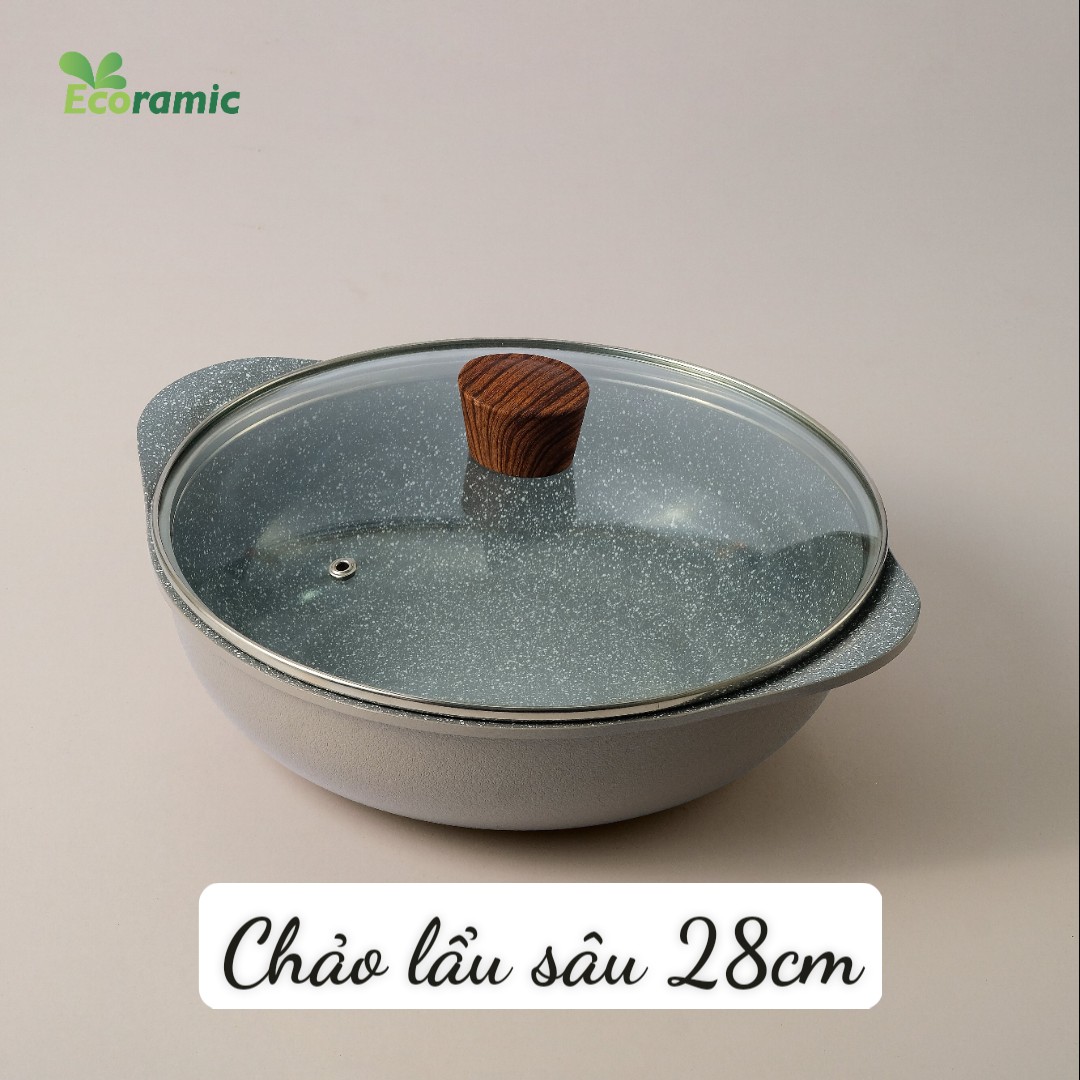 BÔ 5 NỒI CHẢO CAO CẤP ĐẾ TỪ ECORAMIC (NỒI 20CM, 24CM, CHẢO CẠN 24CM, CHẢO SÂU 26CM, NỒI LẨU 28CM)