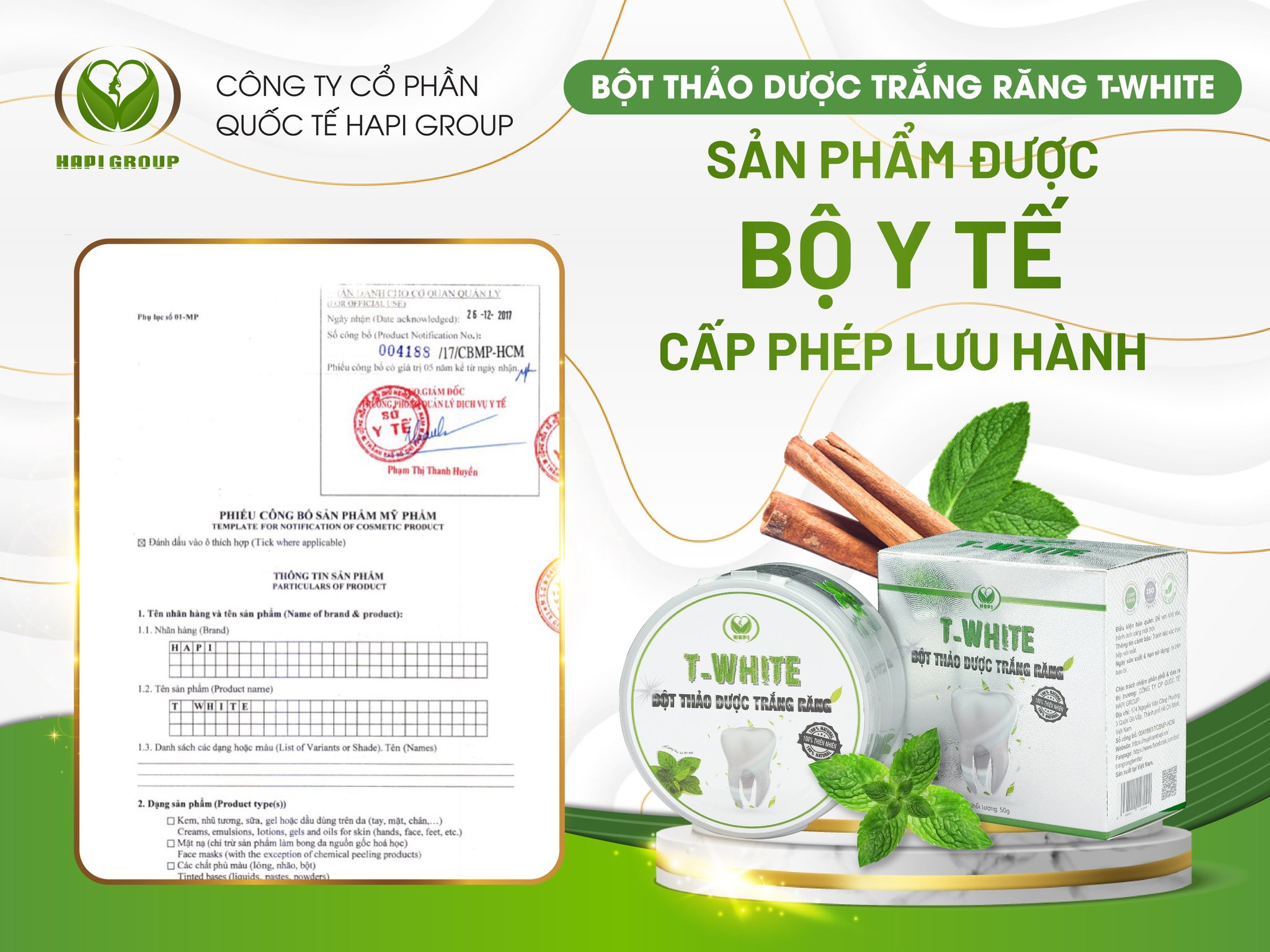 Bột Thảo Dược Trắng Răng T-White 50g giảm hôi miệng nhiệt miệng viêm nướu giúp trắng răng hơi thở thơm mát