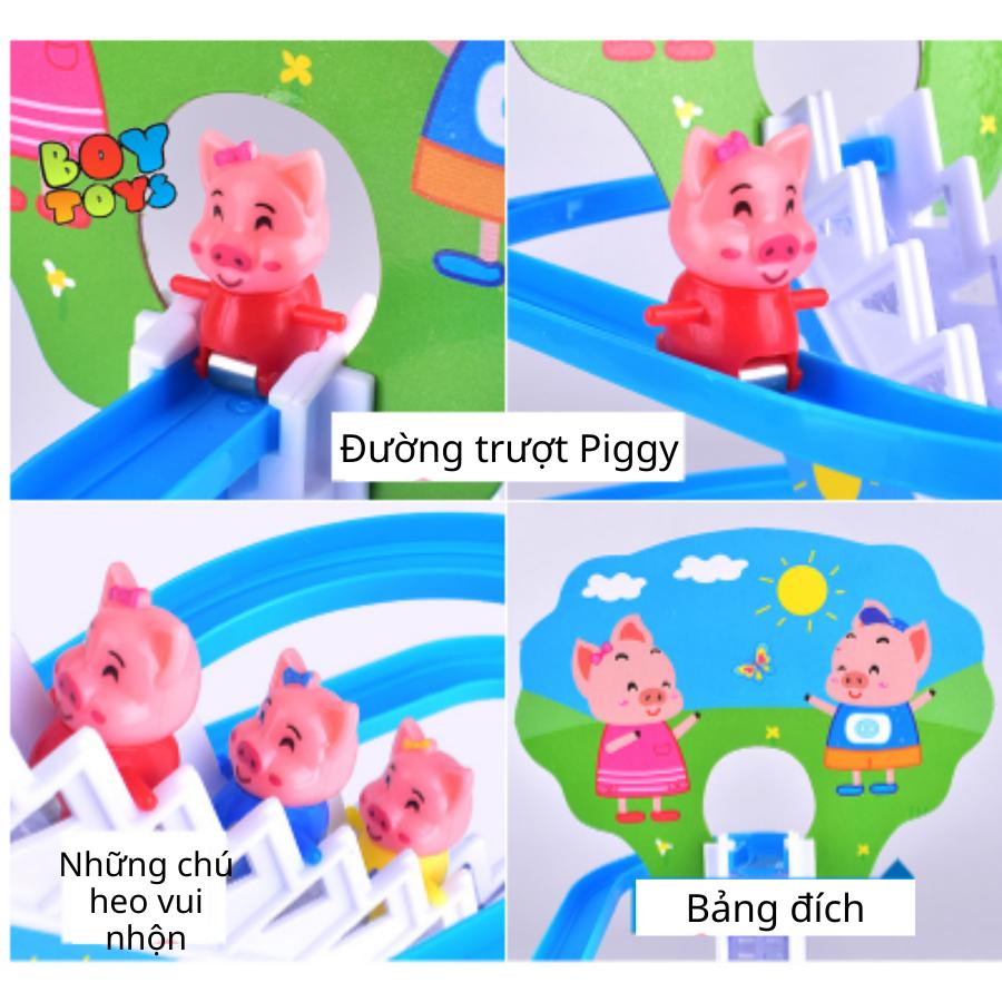 Bộ đồ chơi cầu trượt heo Piggy leo cầu thang có nhạc và đèn, bộ Piggy nhiều heo