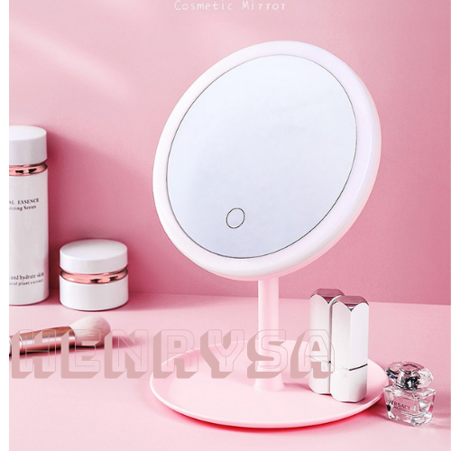 Gương trang điểm để bàn có đèn led cảm ứng 3 chế độ sáng kèm sạc USB - Chính Hãng Henrysa