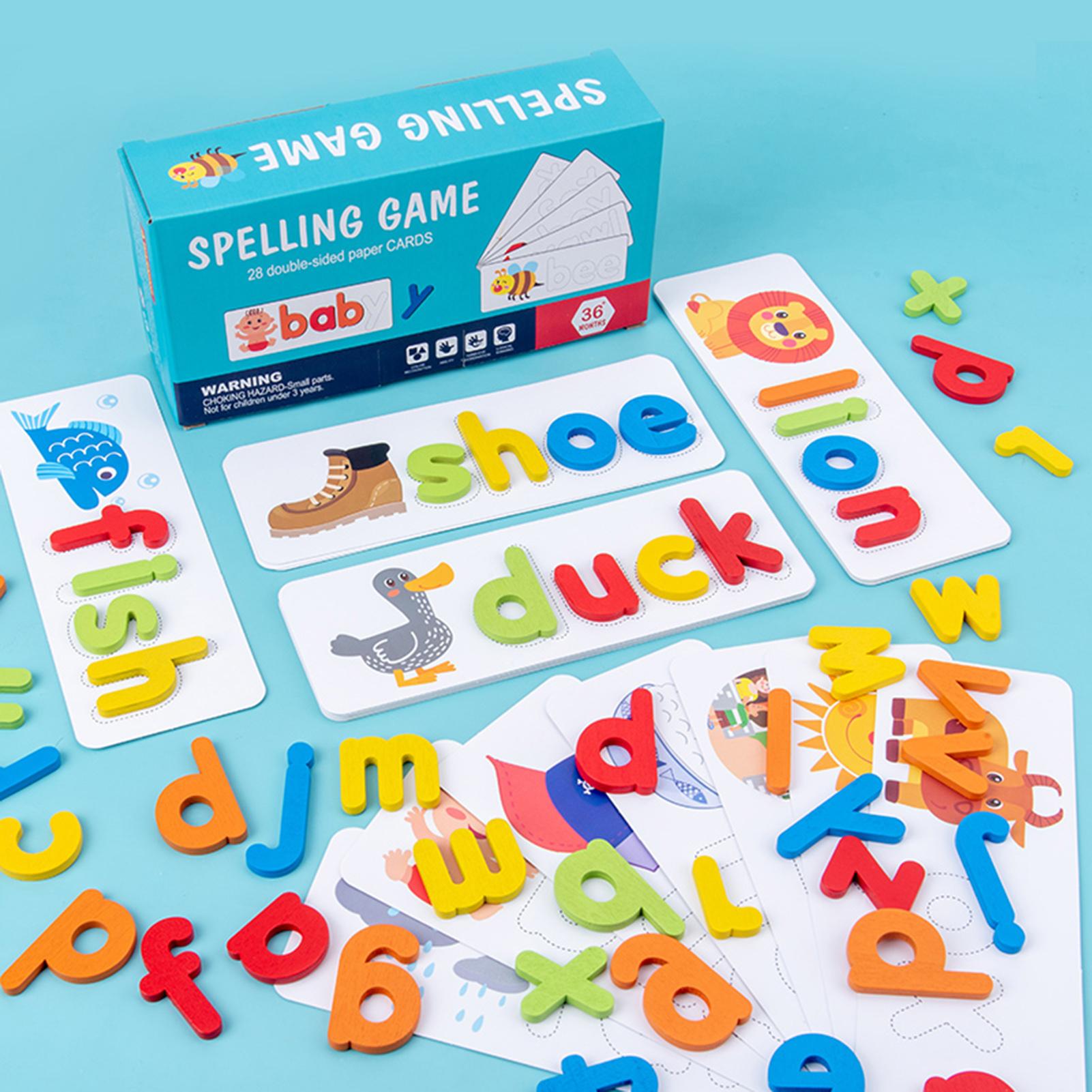 Wood Spelling Words Game Letter Recognition Card Montessori Puzzle STEM Early Educational Toy for Age 3+ Boys & Girls