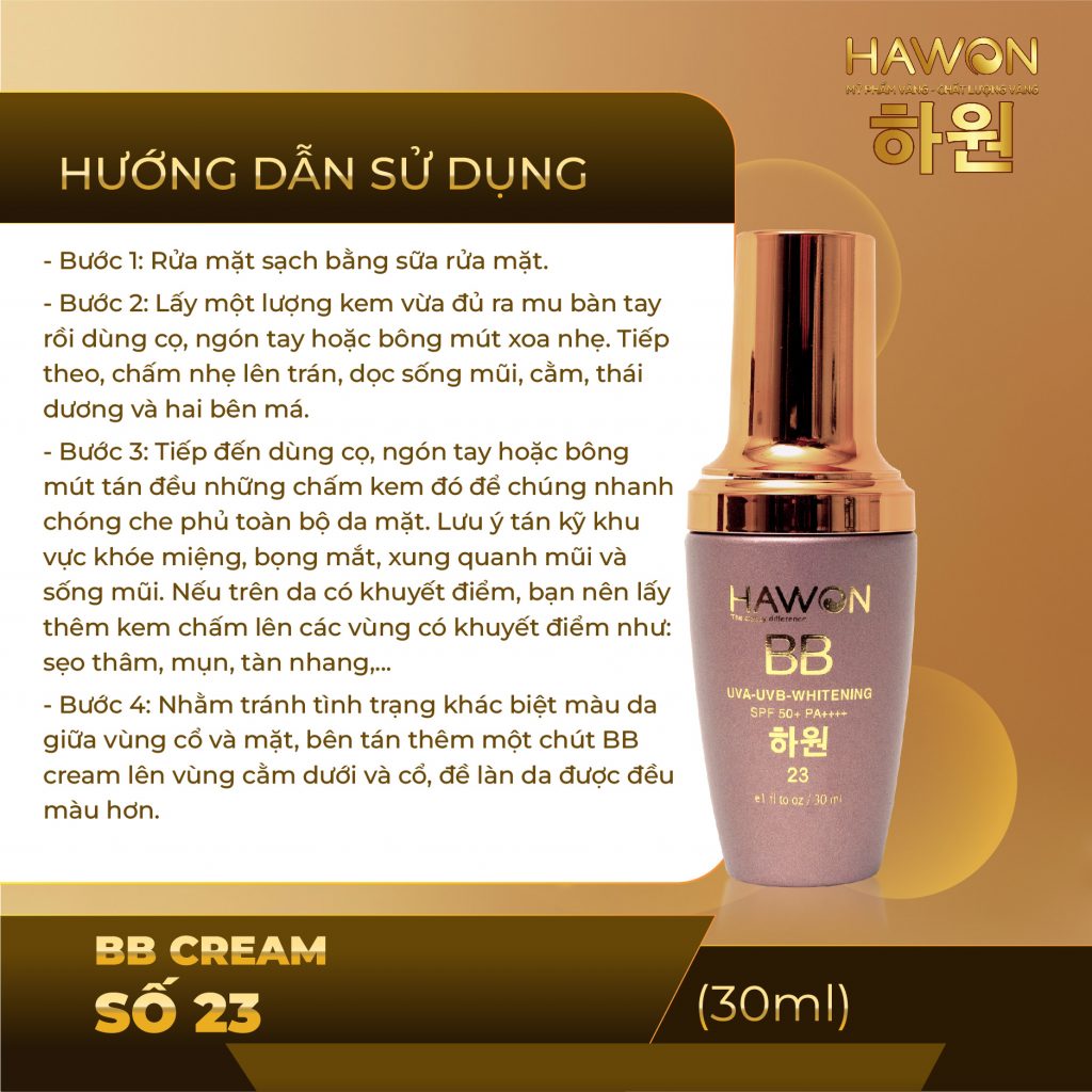 Kem Nền Che Khuyết Điểm Lâu Trôi Che Phủ Cao Cao Cấp BB Cream #23 HAWON