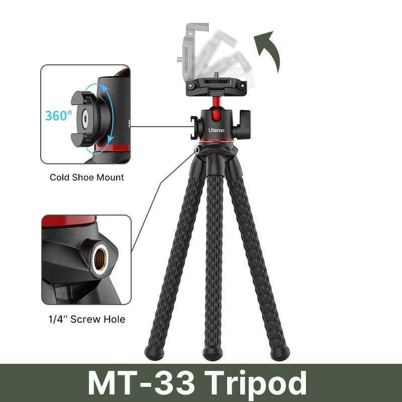 Ulanzi MT-11 Octopus Actopus Facility Tràn cho điện thoại DSLR DSLR GoPro Camera kéo dài 1/4 '' Vít với bóng đầu clip điện thoại Coldshoe: MT-33