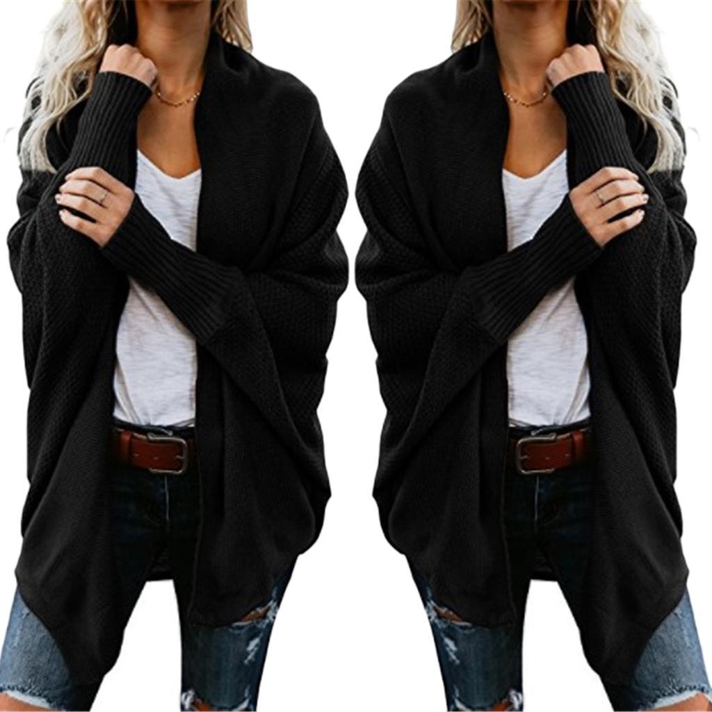 Womens Solid Cardigan Slouchy Loose Sweater Batwing Long Sleeve Chunky Knitted Front Open Outwear