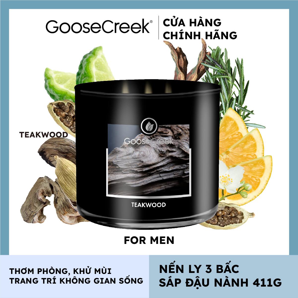 Nến ly 3 bấc sáp đậu nành For Men Goose Creek (411g) - Teakwood