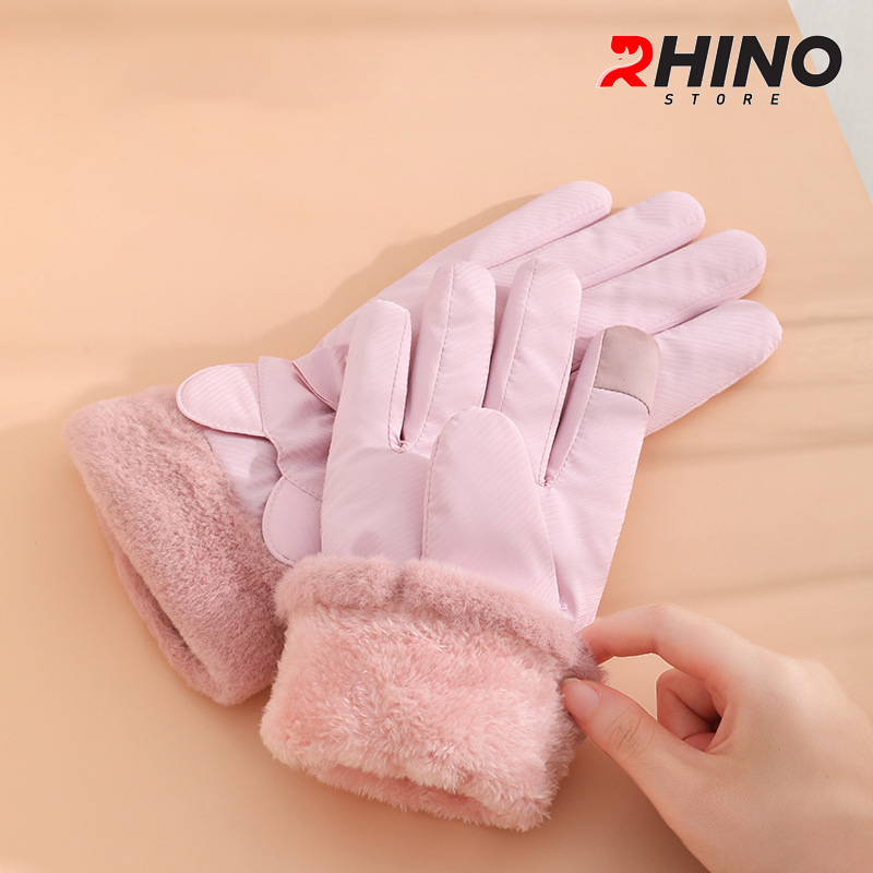 Găng tay Nữ giữ ấm lót lông cừu, chống gió Rhino G9022 cảm ứng điện thoại, đi xe máy