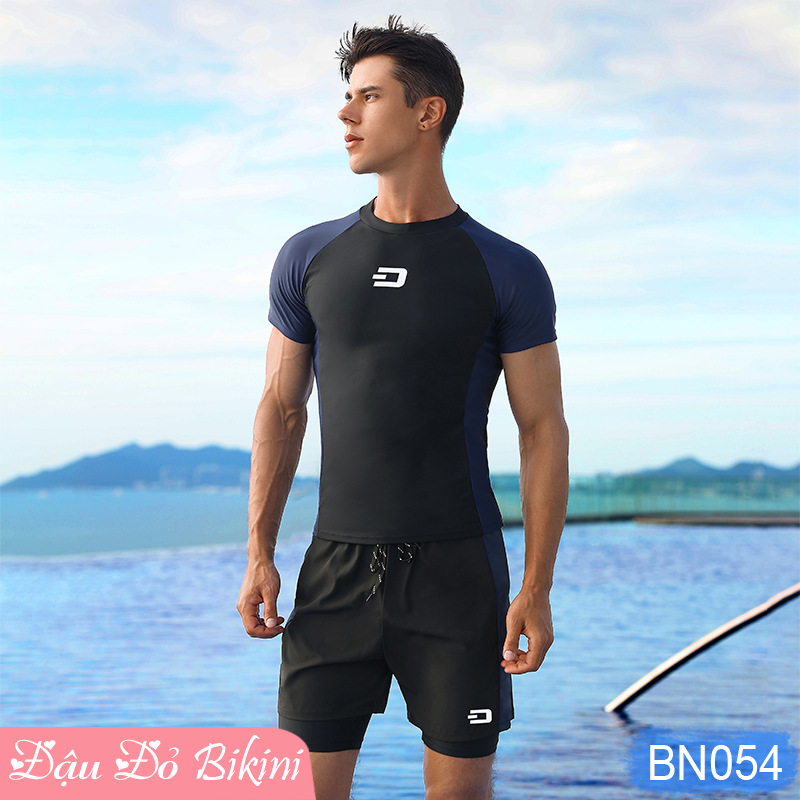 Bộ bơi nam quần bơi 2 lớp cao cấp có túi ẩn tiện lợi, áo dáng thun cộc tay nam tính gọn gàng, chất bơi xịn đẹp, thoáng mát, nhanh khô | BN054
