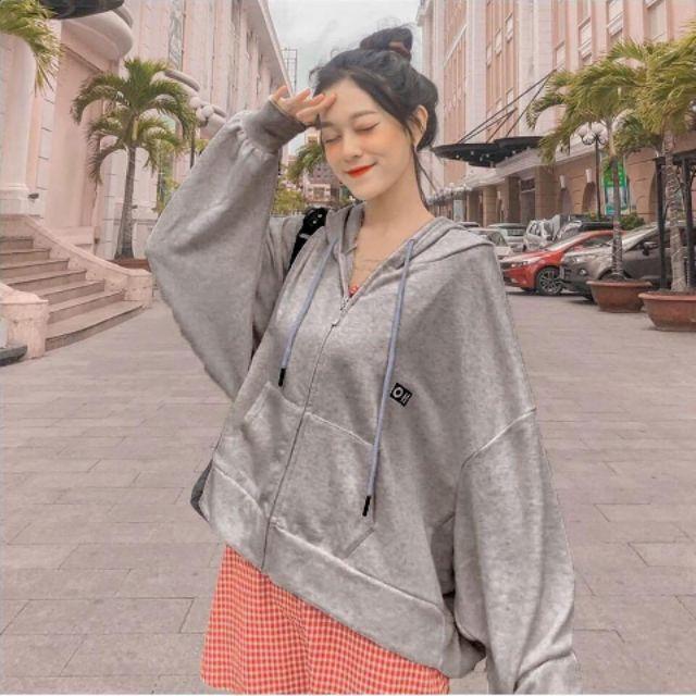 ÁO KHOÁC NỮ , ÁO KHOÁC HOODIE NỮ THÊU OH CHẤT NỈ NGOẠI