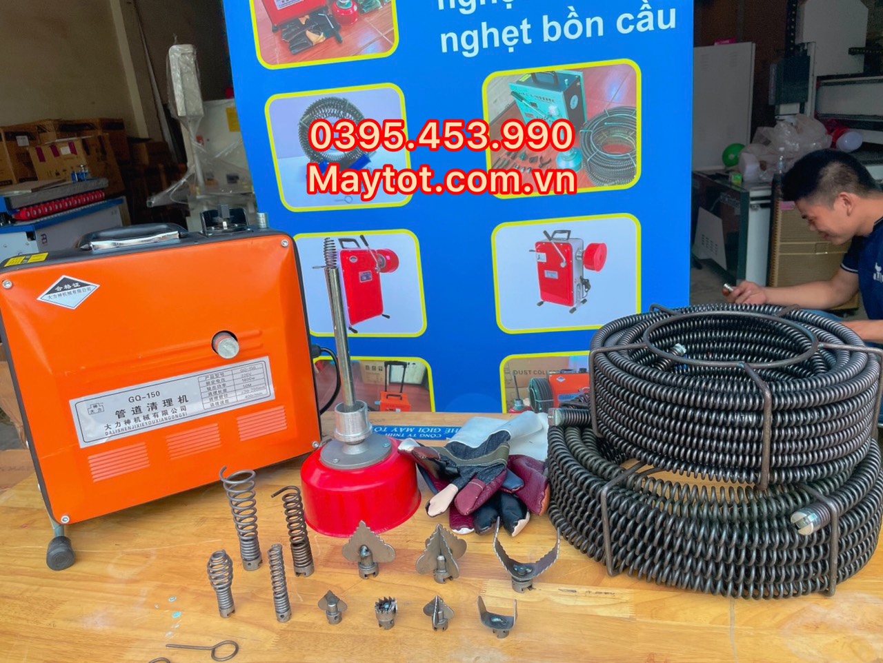 Máy thông cống lò xo GQ150 công suất 1800W dùng dây phi 8,16,22