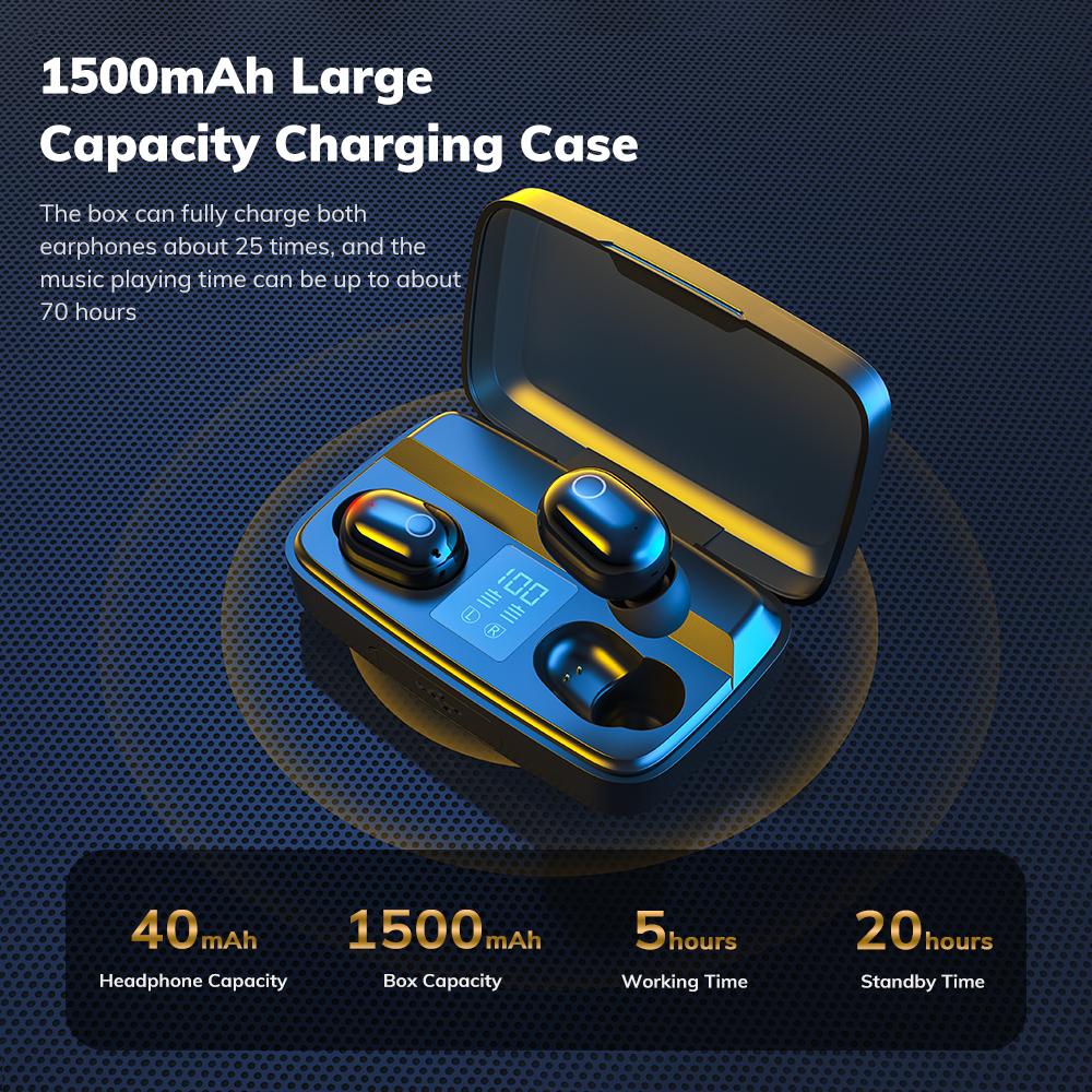 TOPK T10 TWS Bluetooth V5.0 Tai Nghe Không Dây Vân Tay Cảm Ứng Bluetooth 1500MAh Sạc Hộp Tai Nghe Nhét Tai Thể Thao