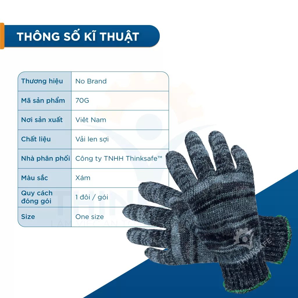 Găng tay bảo hộ lao động sợi len Thinksafe ôm sát, chống trượt, thao tác linh hoạt, găng tay len đen dày