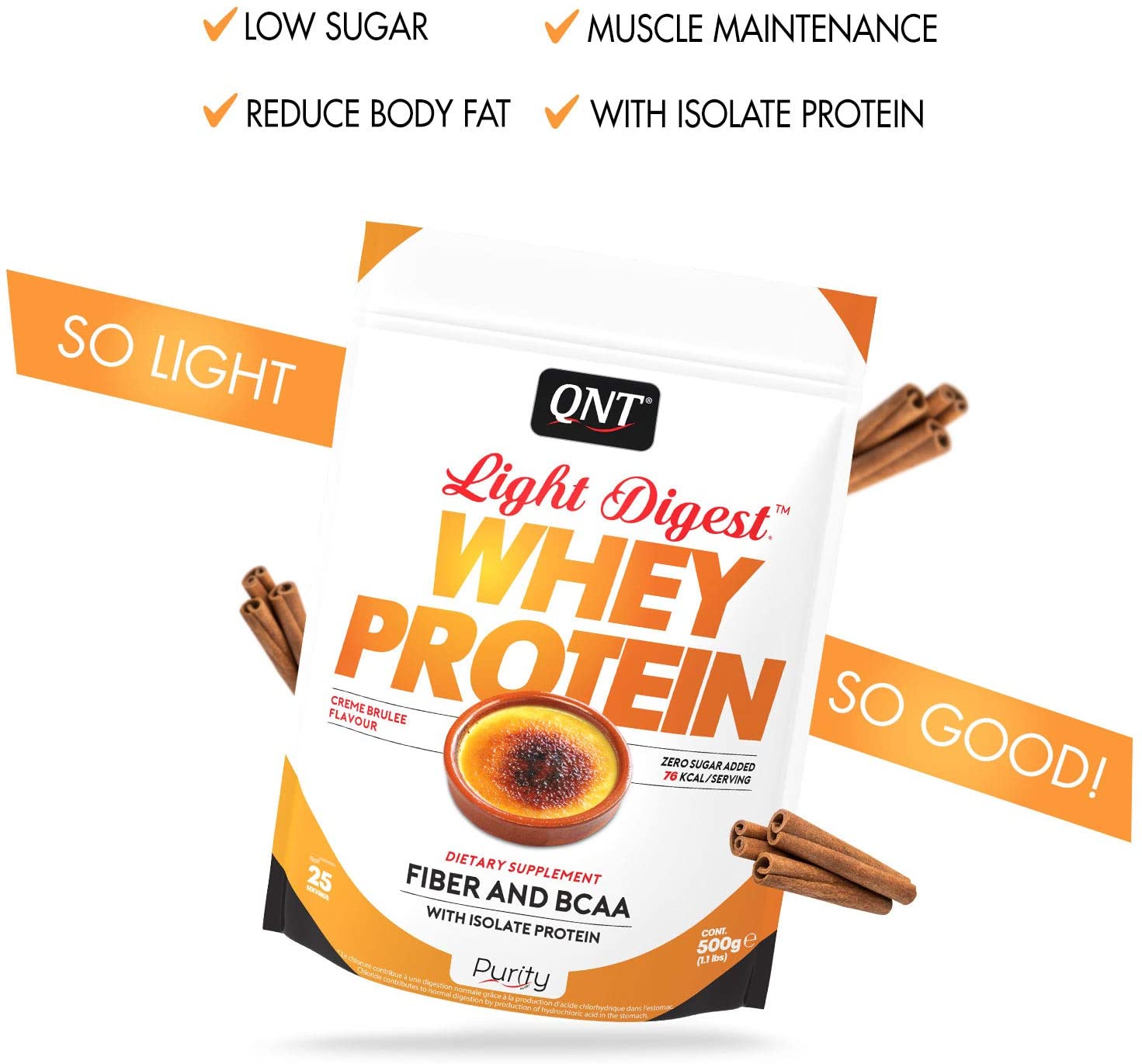 Bột Đạm Whey Hương Vị Kem Cháy hiệu QNT 500g (QNT Light Digest Whey Protein Creme Brulee 500g)