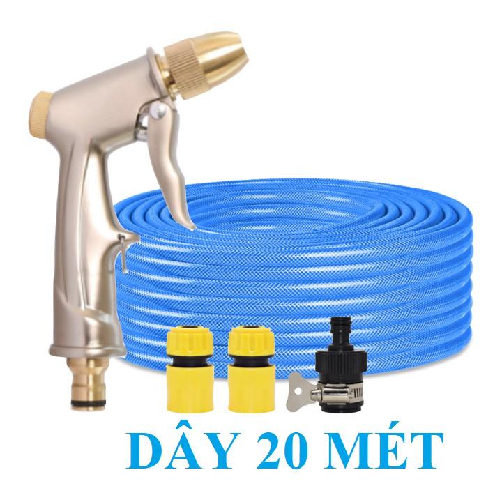 Bộ dây vòi xịt bơm nước tưới rửa , tăng áp 3 lần, loại 20m 206701-1 đầu đồng, cút, nối đen