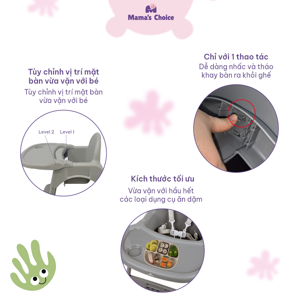 Ghế Ăn Dặm Mama's Choice, Ghế Cho Bé Tập Ăn Dặm, Kiểu Dáng Chắc Chắn Dễ Tháo Lắp và Vệ Sinh [Sản Phẩm Mới Tặng Gặm Nướu]