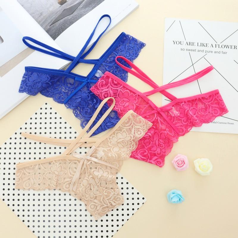 Quần lót ren phối dây họa tiết thêu hoa hồng Siêu thoáng mát cho nữ