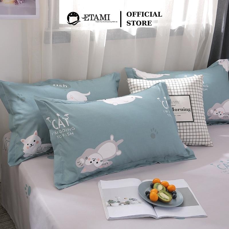 Bộ chăn ga gối đệm cao cấp cotton poly mèo lười cute miễn phí bo chun drap giường , ga trải giường P15