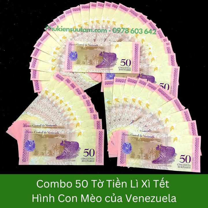 Combo 50 Tờ Lì Xì Tết Hình Con Mèo Của Venezuela, kích thước: 15.5cmx7.5cm, màu tím - SP005875