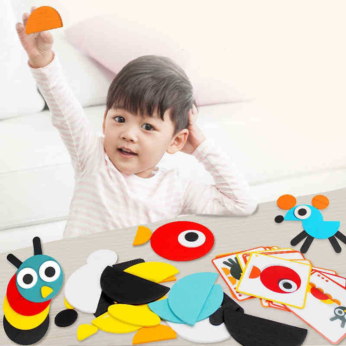 Bộ tranh ghép hình Montessori Fun Board cho bé từ 3 tuổi- Giáo cụ Montessori ghép hình con vật cho bé phát triển phát triển tư duy