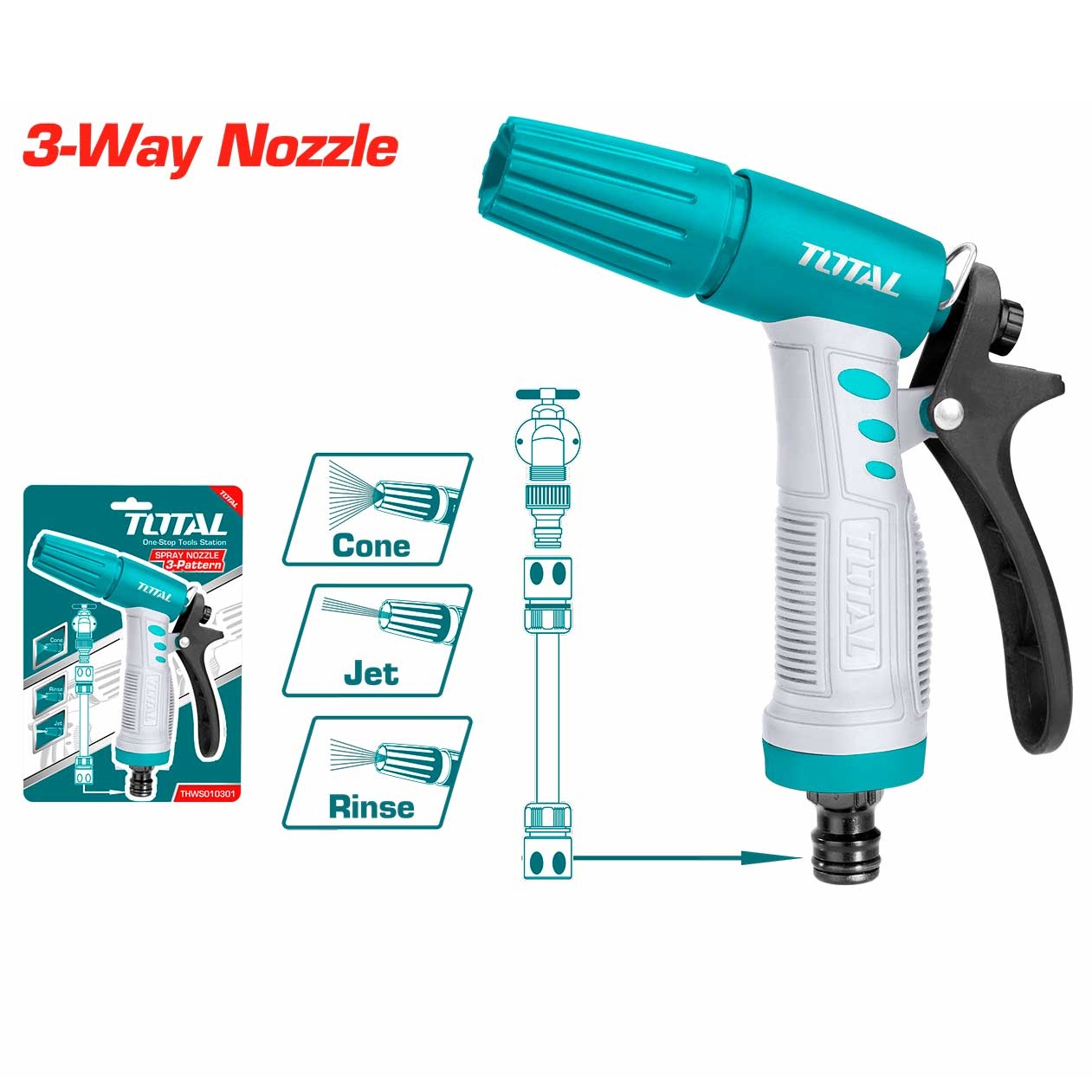 Đầu phun nước máy xịt rửa 3/4&quot; chuyên dụng TOTAL THWS010301 - Rửa xe, tưới cây, nhiều chế độ rửa tiện lợi, bền bỉ, tay cằm chắc chắn